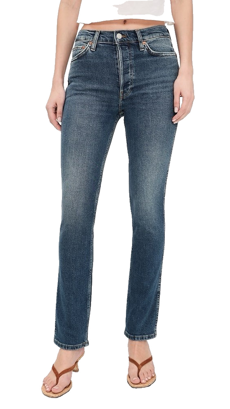 RE/DONE Originals High Rise Button Fly Jeans Women Size 24 Retro Stone Straight